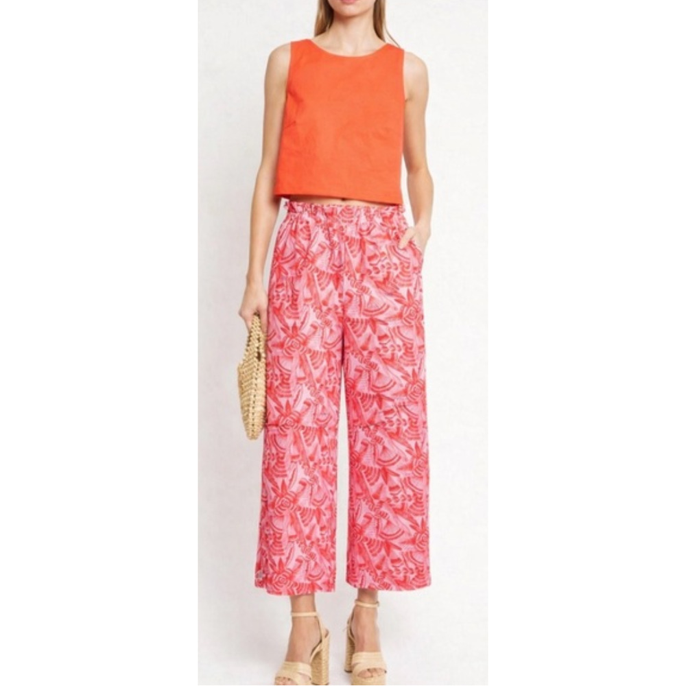 Kourt Wide Leg Tropical Print Pull On Cropped Pants